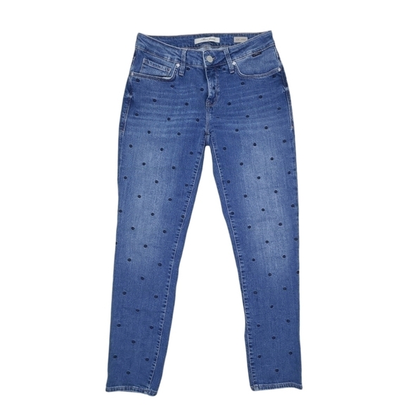 Mavi ADA Boyfriend Embroidered Polka Dot Blue Stretch Ankle Jeans Size 27 - Picture 14 of 16